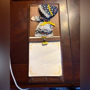 Vintage Wall Hanging with Doll and Notepad/grocery list